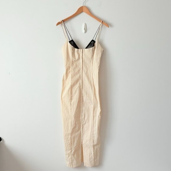 Zara Contrasting Lace Spaghetti Strap Midi Dress Nude Cream Size Medium - Picture 7 of 13